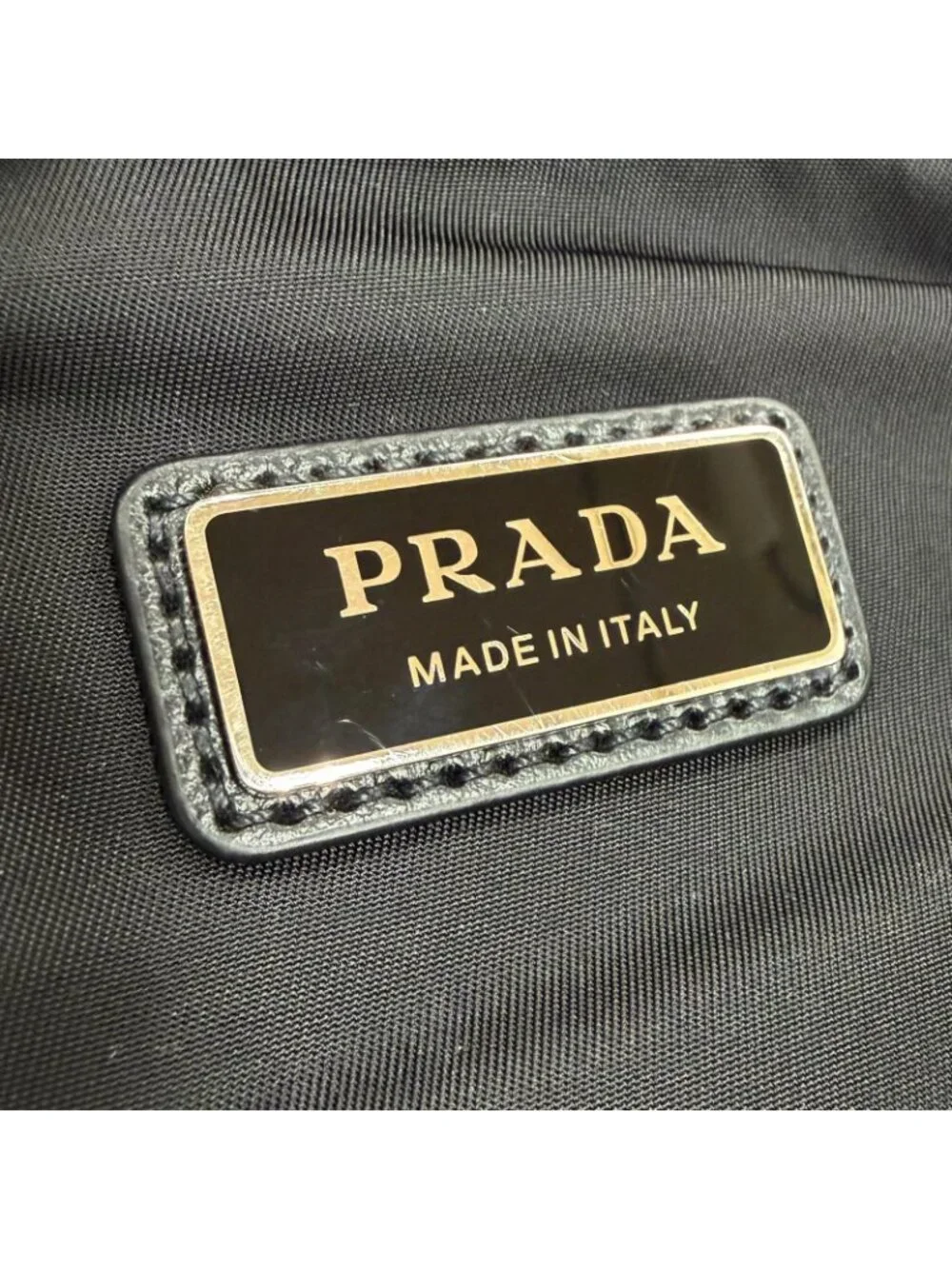 Prada Nylon Leather Re-Nylon Triangle Logo Shoulder Bag Black Silver with Plate
